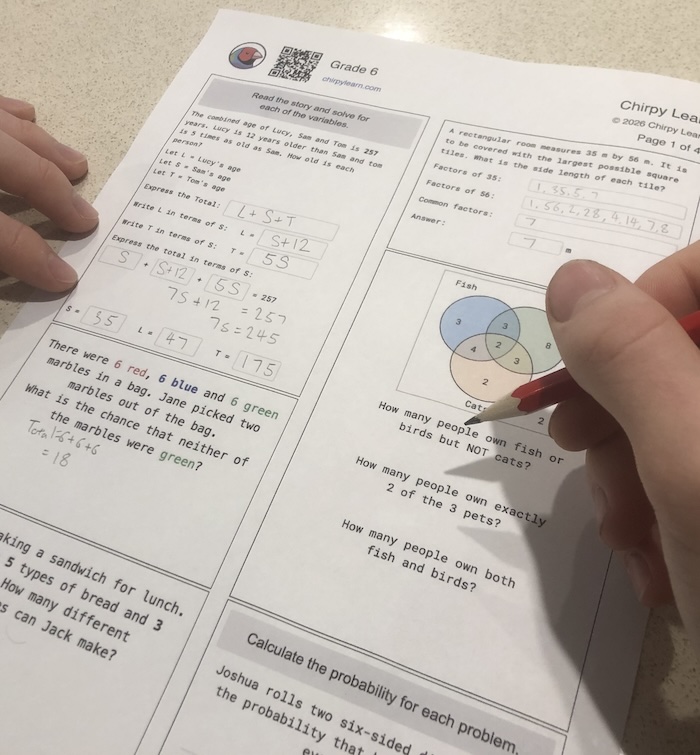 Printed Chirpy Learn worksheet